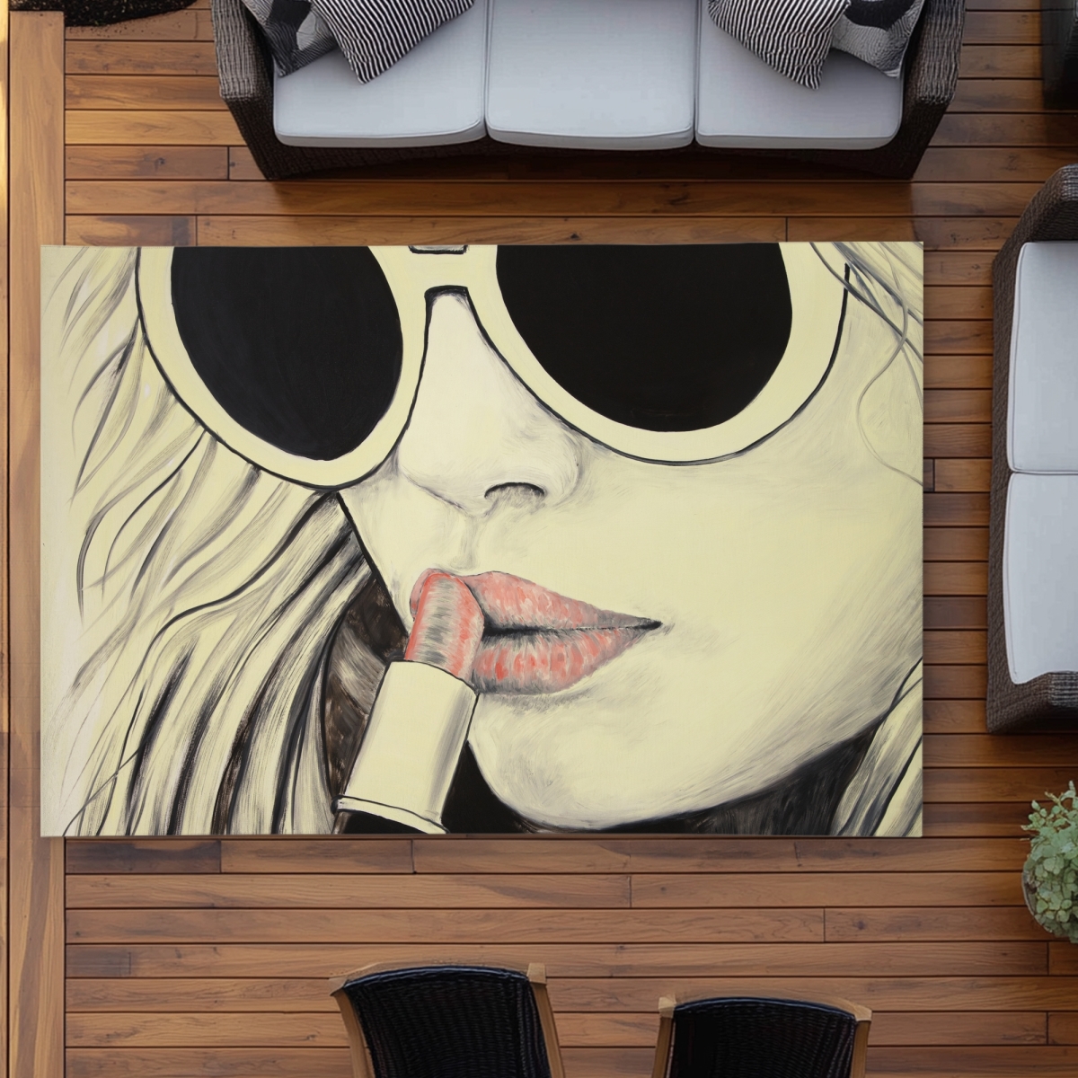 C1ROAR57X5XCTX 5 x 7 ft. Pink Lips Modern Figurative Outdoor Area Rug - Home Decor - Rectangle