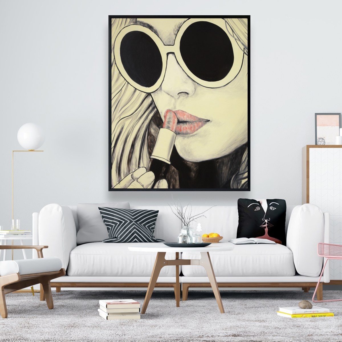 C1FC4860I6SRWJ 48 x 60 in. Pink Lips - Beauty Figurative Framed Canvas for Home Decor