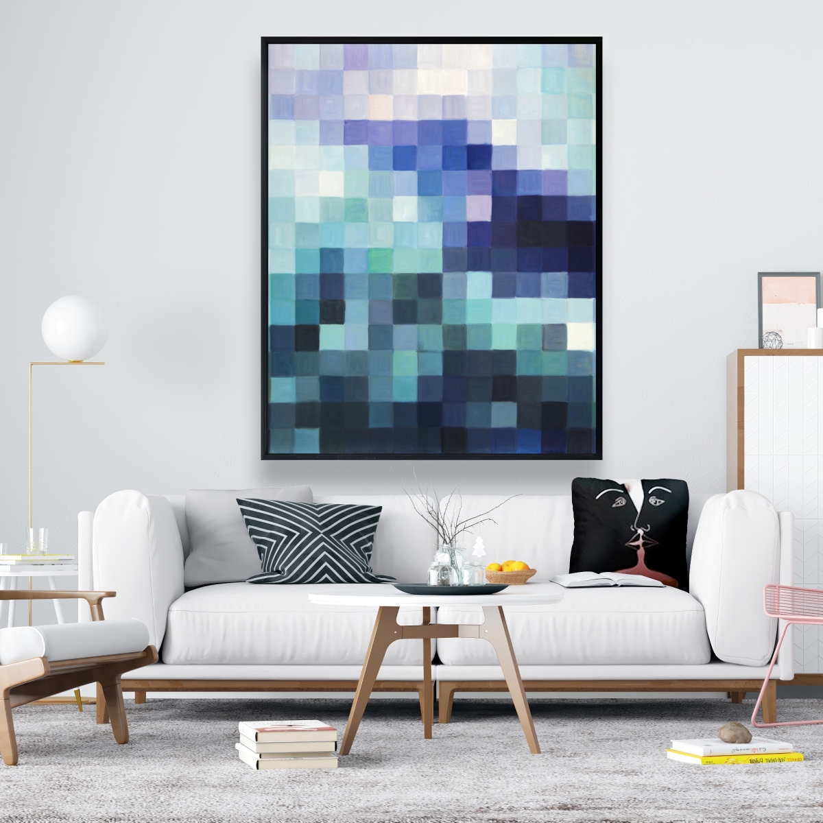 C1FC4860VIKVGY 48 x 60 in. Pixelized Landscape - Turquoise Patterns Framed Canvas Art