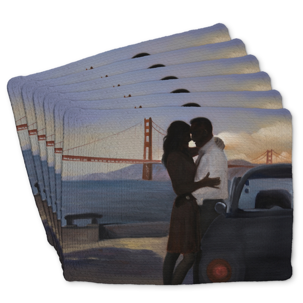 Picture of Begin Home Decor C6BP14184TQREP 14 x 18 in. A Loving Couple in San Francisco - Braided Polyester Placemat - Set of 6