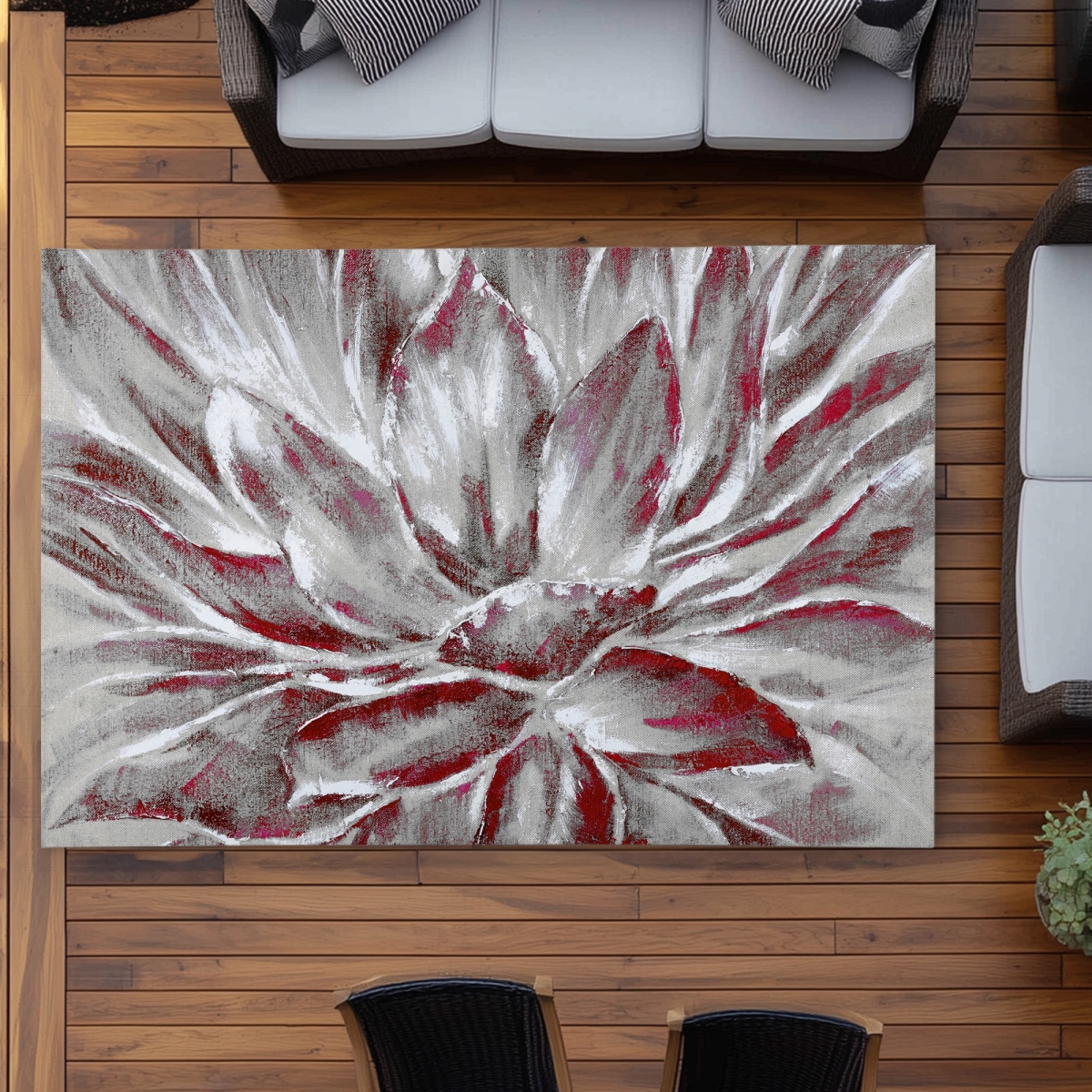 C1ROAR57MM7W7X 5 x 7 ft. Red & Gray Flower Outdoor Area Rug - Floral Home Decor - Rectangle