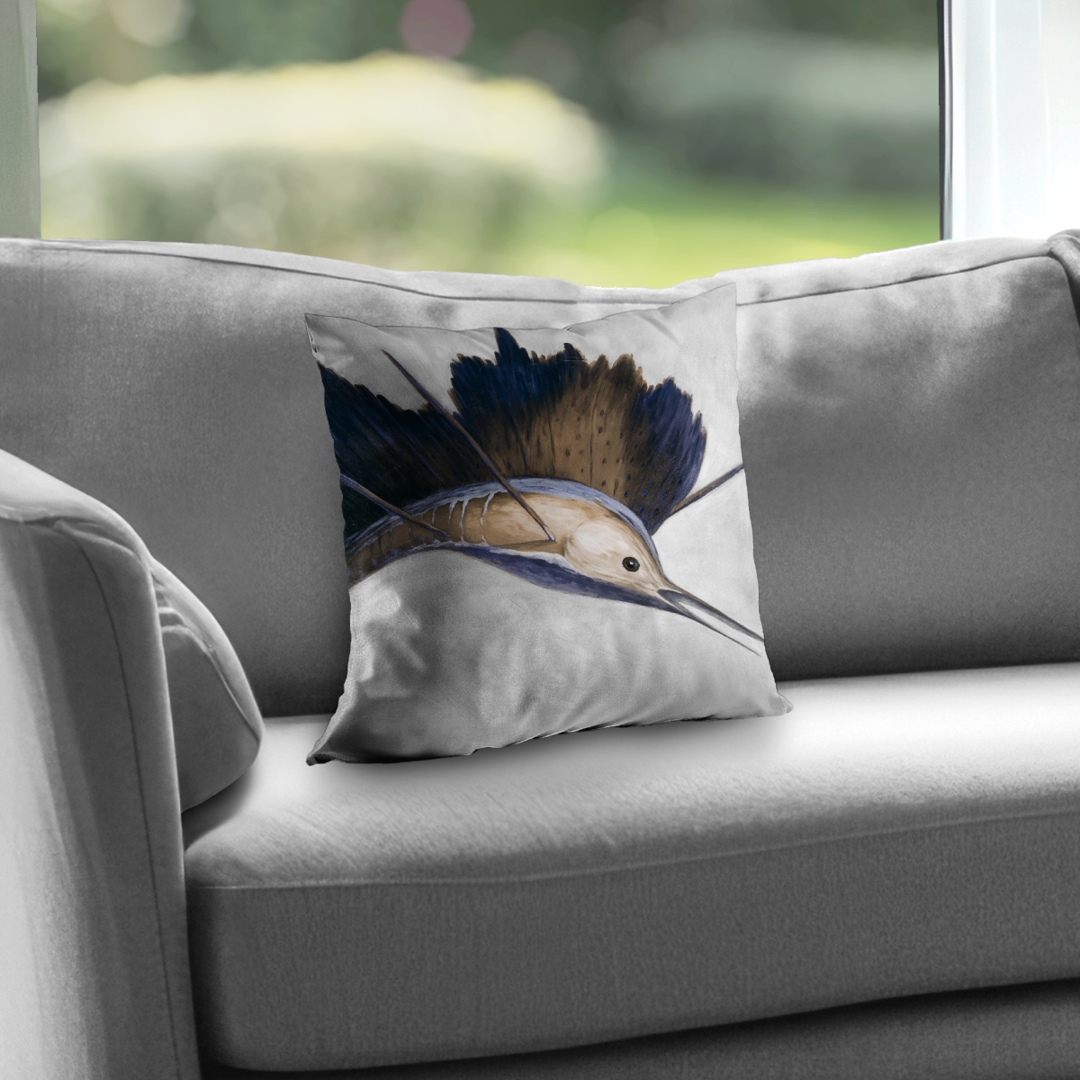 C1PC1414BG5TO2 14 x 14 in. Abstract Swordfish - Coastal Poly Twill Throw for Home Decor