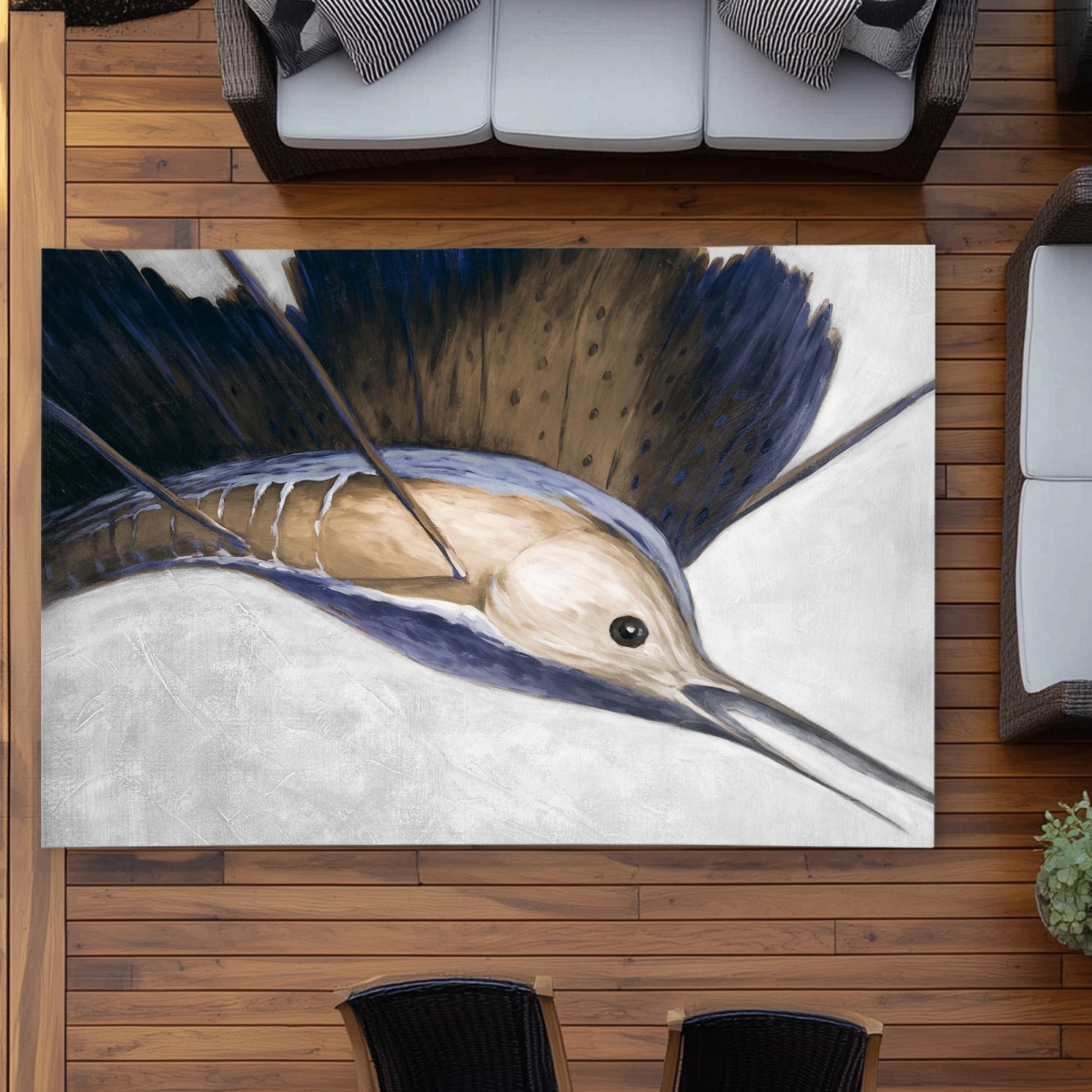 C1ROAR5705R4WX 5 x 7 ft. Abstract Swordfish Outdoor Area Rug - Wildlife Home Decor - Rectangle