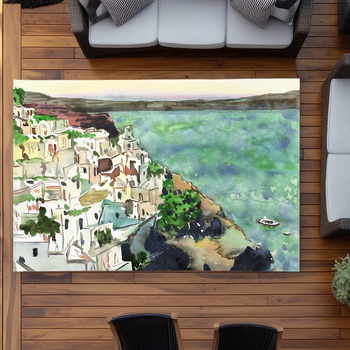 C1ROAR576TSA38 5 x 7 ft. Landscape of Crete Boat Marine Outdoor Area Rug - Home Decor - Rectangle