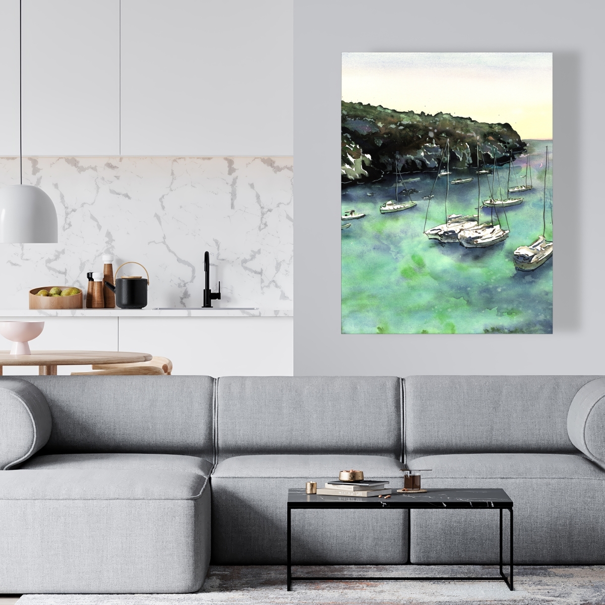C1RC3648B3LE0C 36 x 48 in. Boats in Cala Macarella - Green Livingroom Canvas Decor