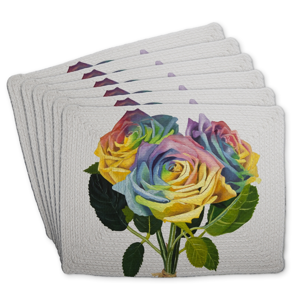 Picture of Begin Home Decor C6BP1418KWKJ7U 14 x 18 in. Bouquet of Rainbow Roses - Braided Polyester Placemat - Home Decor - Set of 6