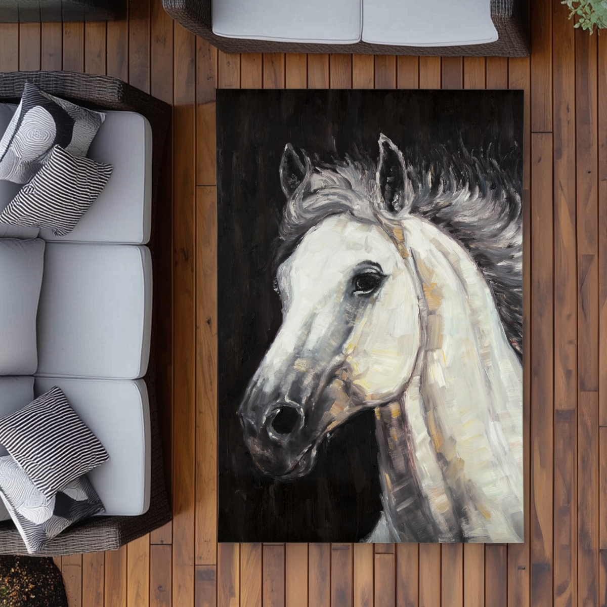 C1ROAR463SWBC4 4 x 6 ft. White Star Horse - White Western Outdoor Area Rug for Home Decor - Rectangle
