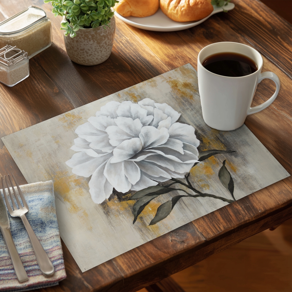 Picture of Begin Home Decor C4PP1418QON8ZB 14 x 18 in. White Peony Polyester Placemat - Elegant Home Decor Accent - Set of 4