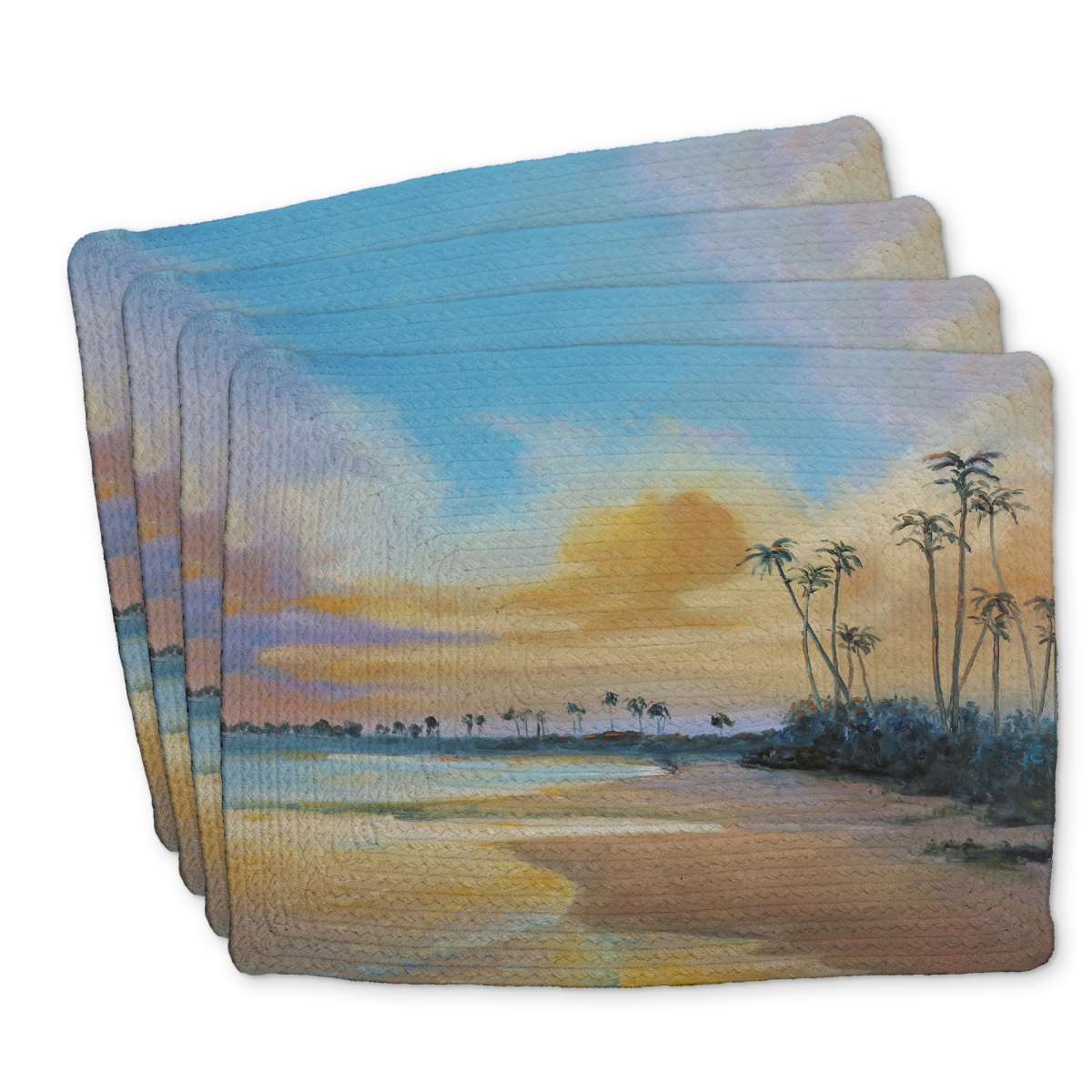 Picture of Begin Home Decor C4BP1418PEM1WH 14 x 18 in. Sunset By the Sea - Braided Polyester Placemats for Home Decor - Set of 4