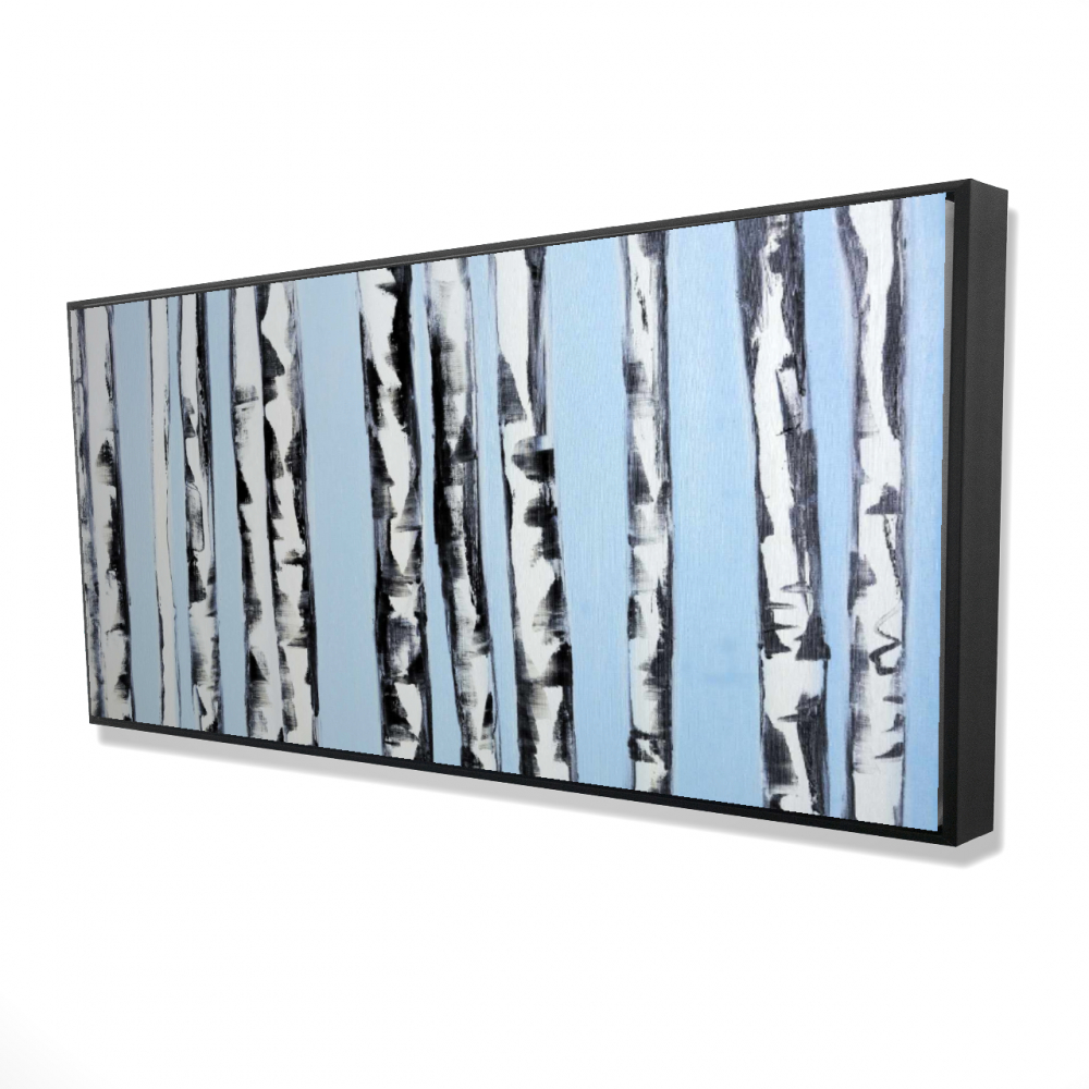 2081-2448-LA52 24 x 48 in. Birches on a Blue Background - Black Trees Framed Canvas Decor