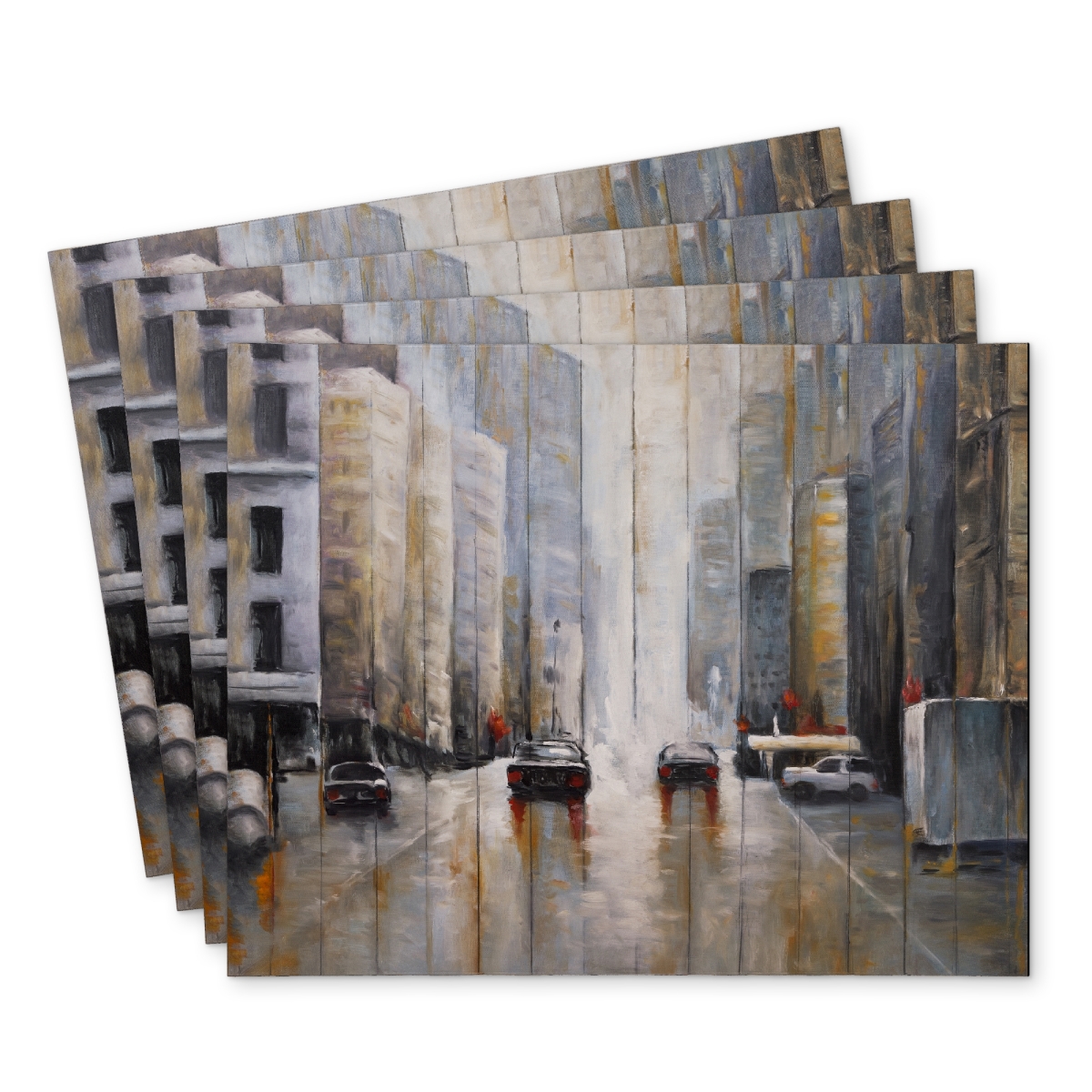 Picture of Begin Home Decor C4PP1418UQI6LL 14 x 18 in. Cars in the Morning Rain - Polyester Placemat for Home Decor - Set of 4