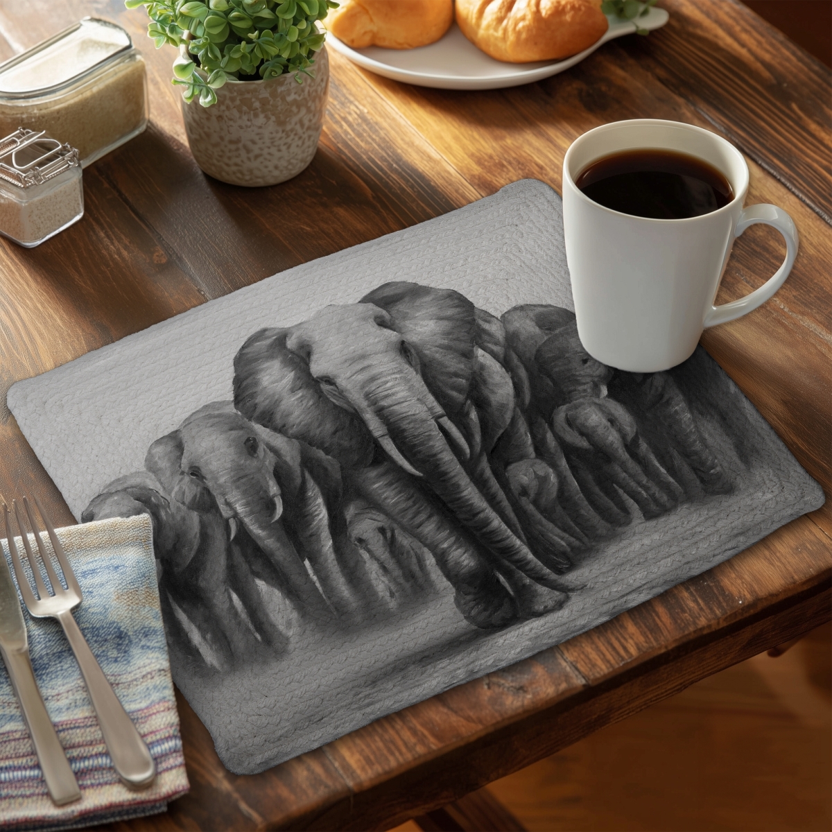 Picture of Begin Home Decor C4BP14187GC4U2 14 x 18 in. Herd of Elephants Braided Polyester Placemat for Home Decor - Set of 4