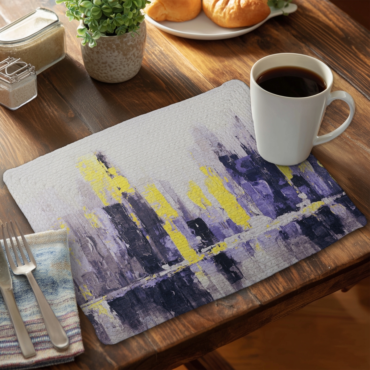 Picture of Begin Home Decor C6BP1418YDLMB8 14 x 18 in. Abstract & Blurry Cityscape Braided Polyester Placemat - Decor - Set of 6