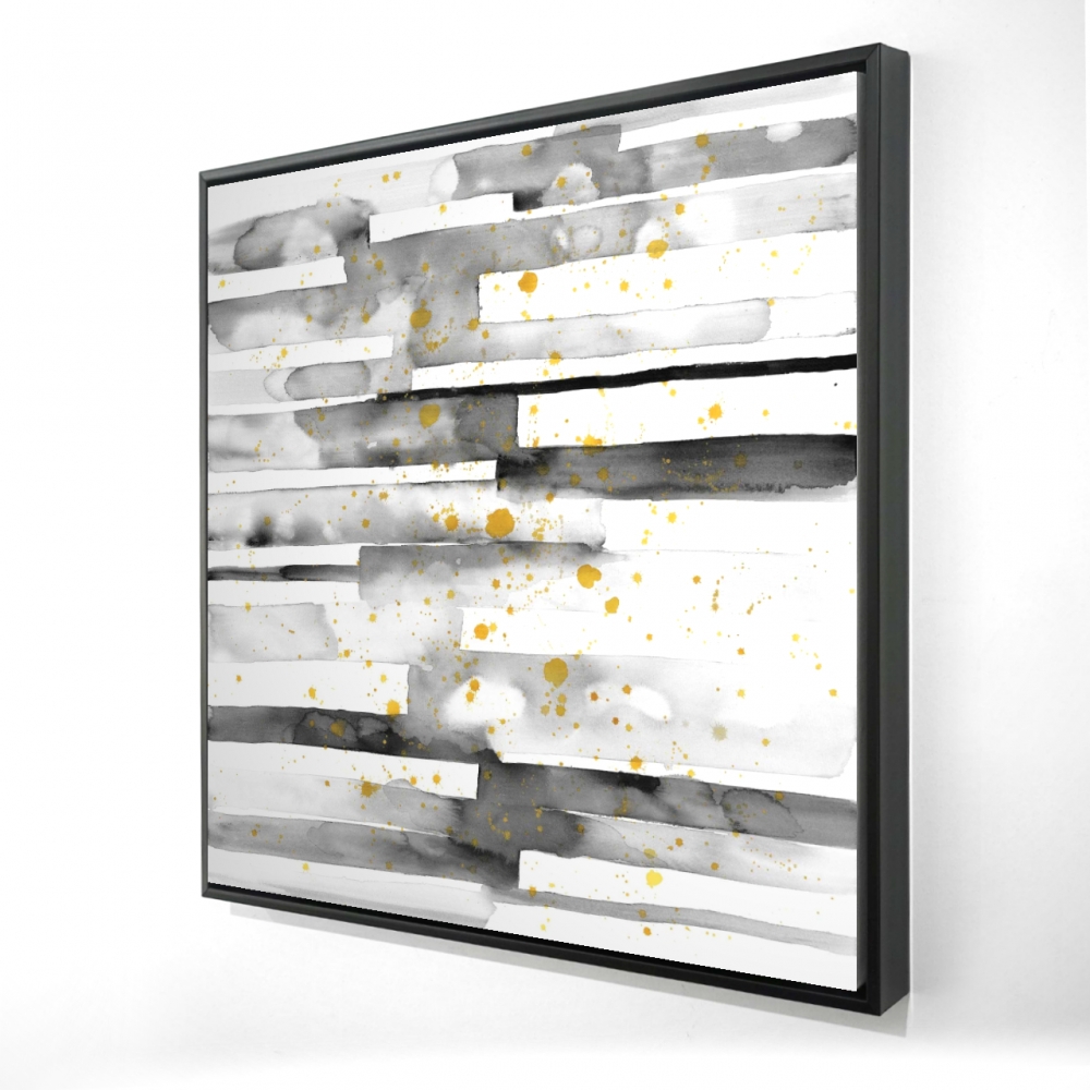 2081-3636-AB93 36 x 36 in. Black Stripes with Gold Splash - Abstract White Framed Canvas