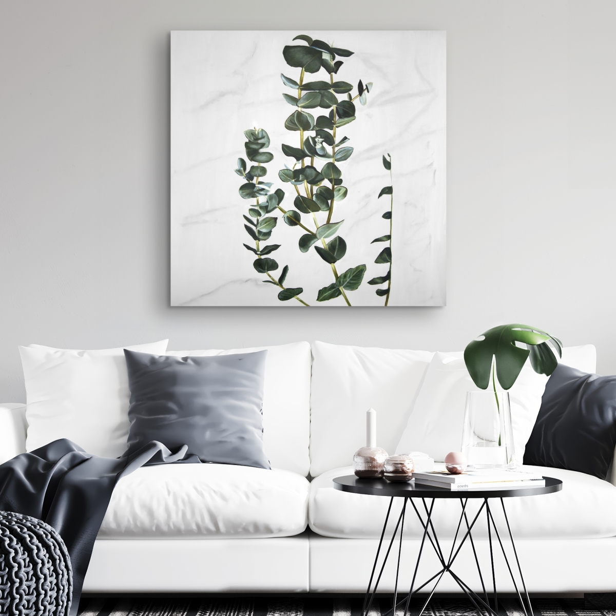 C1RC3232ODK768 32 x 32 in. Eucalyptus Stems - Minimalist Floral Canvas for Home Decor