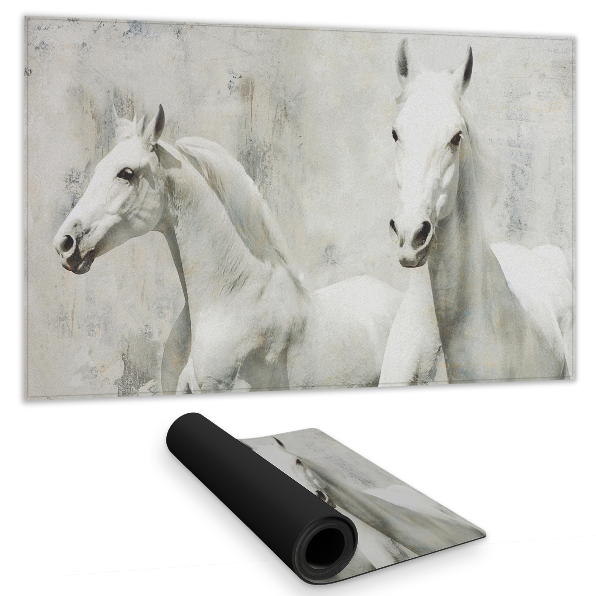 C1DM1424AO3JH6 14 x 24 in. Two White Horse Running - Animal Horse Gaming Mat - Home Decor