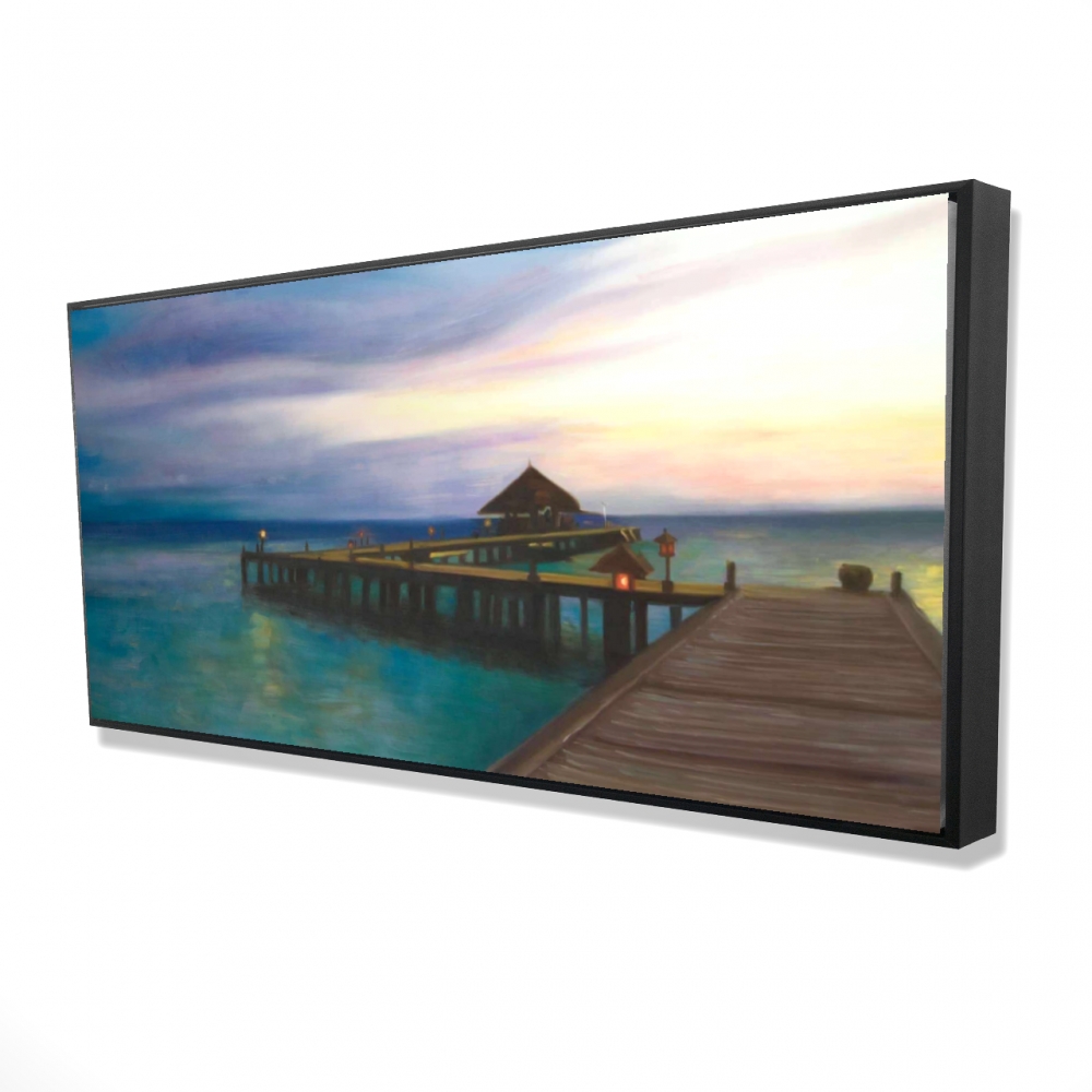 2081-2448-CO133 24 x 48 in. Boardwalk with Sunset - Bridge Coastal Framed Canvas Decor