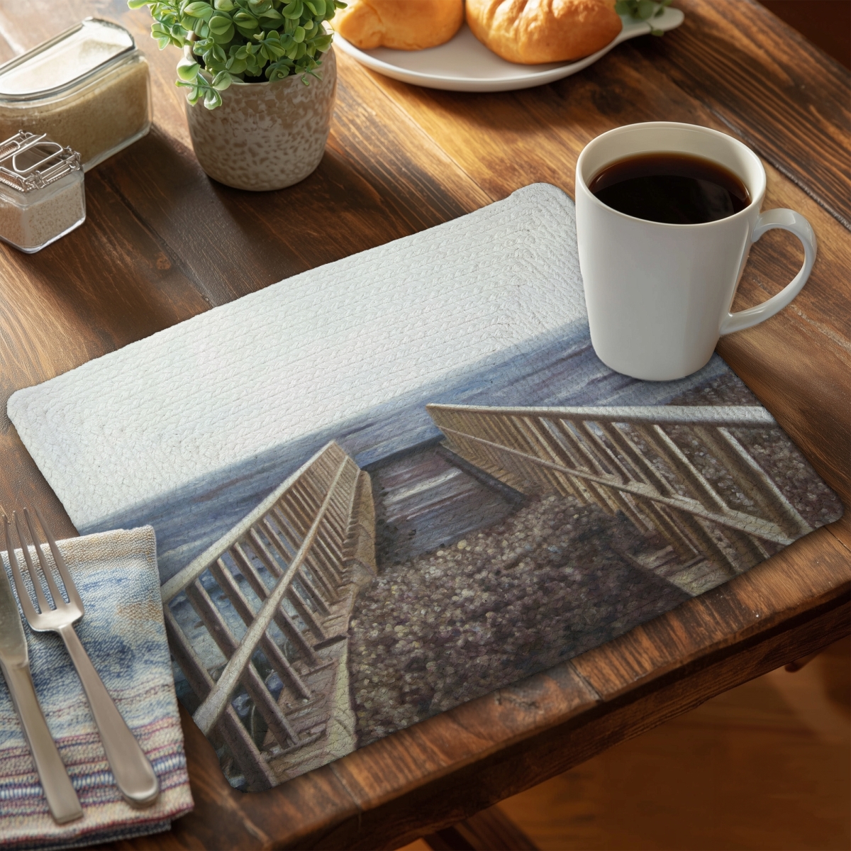Picture of Begin Home Decor C6BP14182AOXFM 14 x 18 in. Relaxing Beach Braided Polyester Placemat for Home Decor - Set of 6
