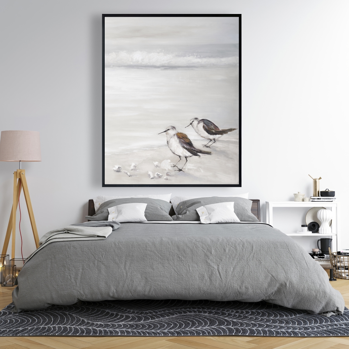 C1FC4860YARECW 48 x 60 in. Two Sandpipers Birds - Beige Framed Canvas Home Decor