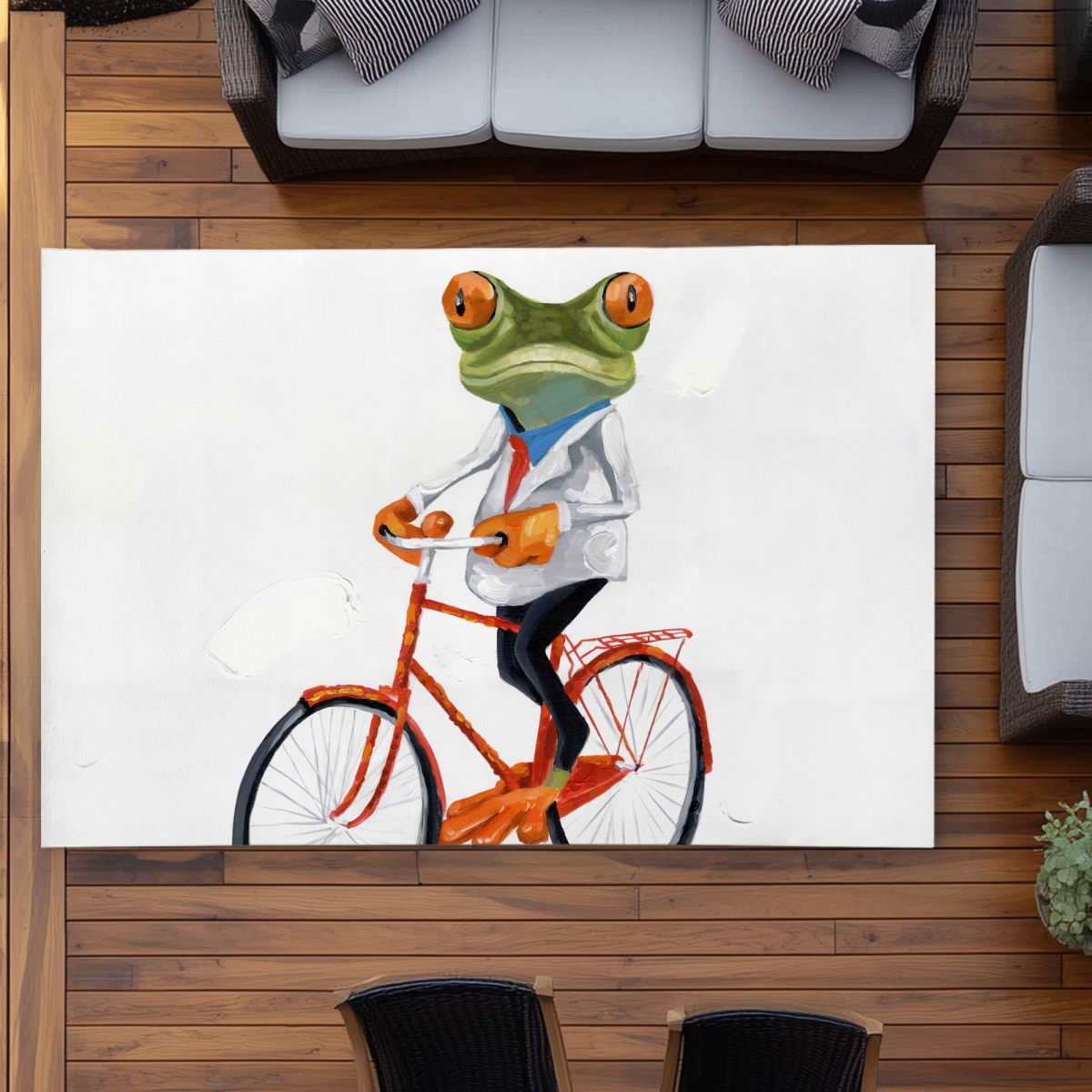 C1ROAR5750P41G 5 x 7 ft. Funny Frog Riding a Bike Rug - Reptile Outdoor Home Decor - Rectangle