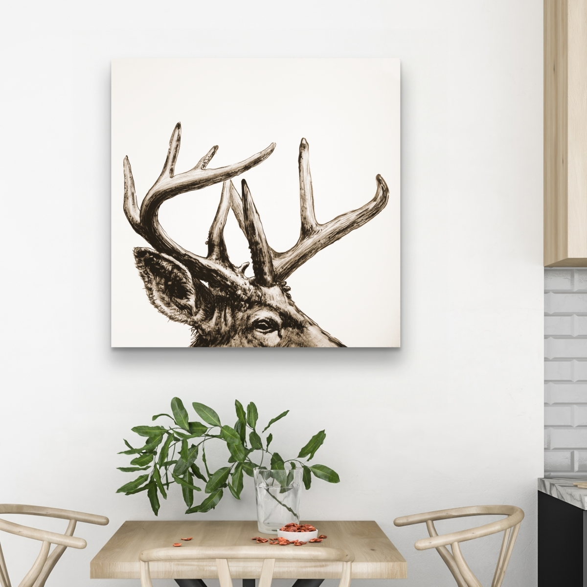 C1RC3232XLDV7Z 32 x 32 in. Roe Deer Plume Sepia - Beige Rustic Canvas for Home Decor