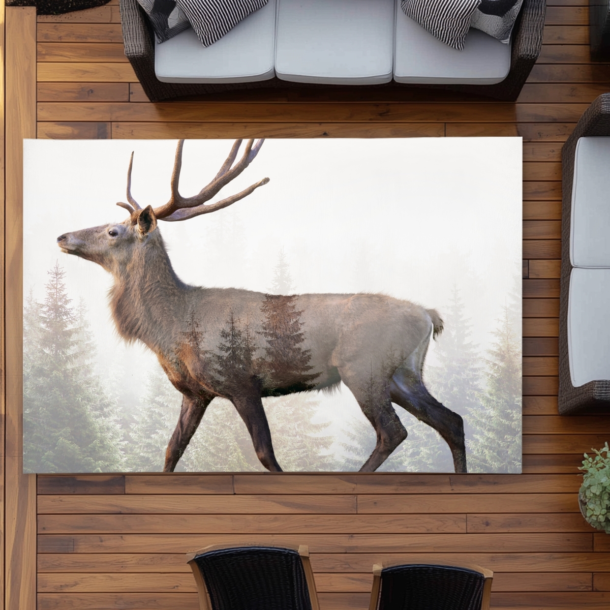 C1ROAR57Q8Q4I3 5 x 7 ft. Large Plume Roe Deer Outdoor Rug - Trees Office Home Decor - Rectangle
