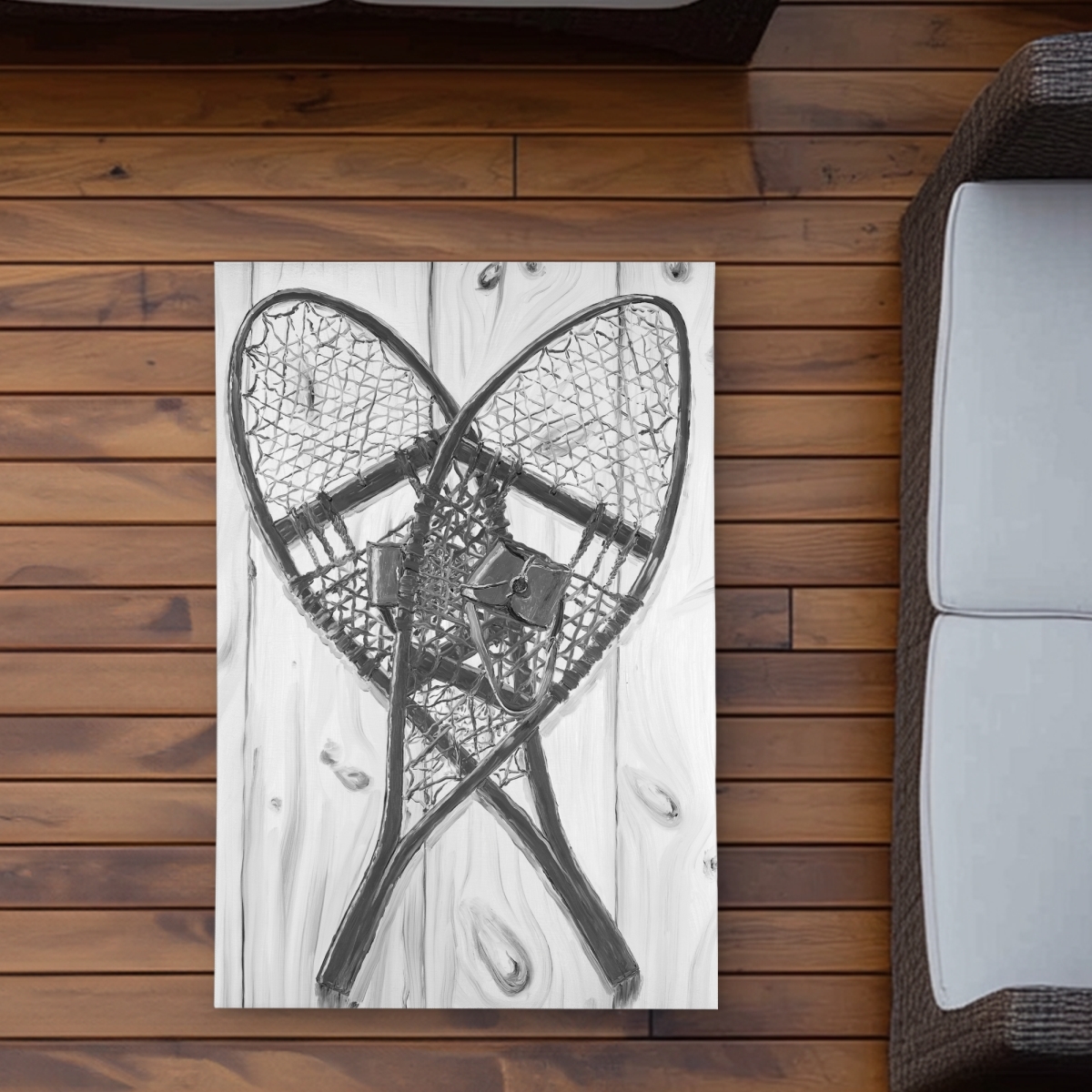 C1ROAR23ZBUL8U 2 x 3 ft. Vintage Monochrome Wood Snowshoes - Black Object Outdoor Rug - Rectangle