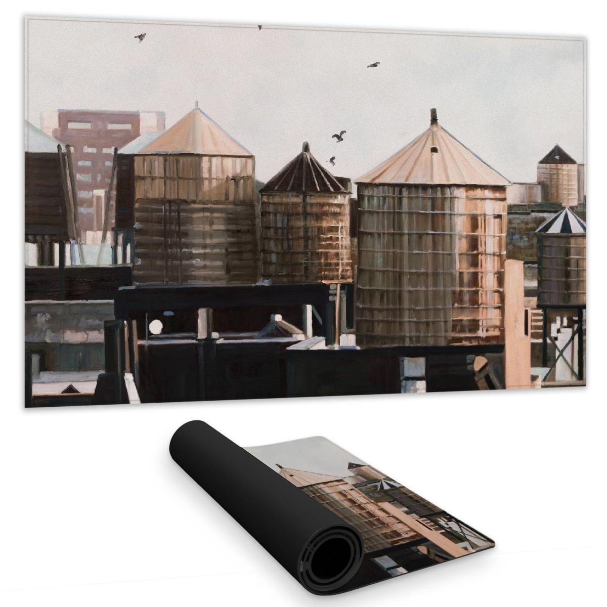 C1DM1424TWAMVK 14 x 24 in. Water Towers Building Bedroom Desk Mat - Blue Home Decor
