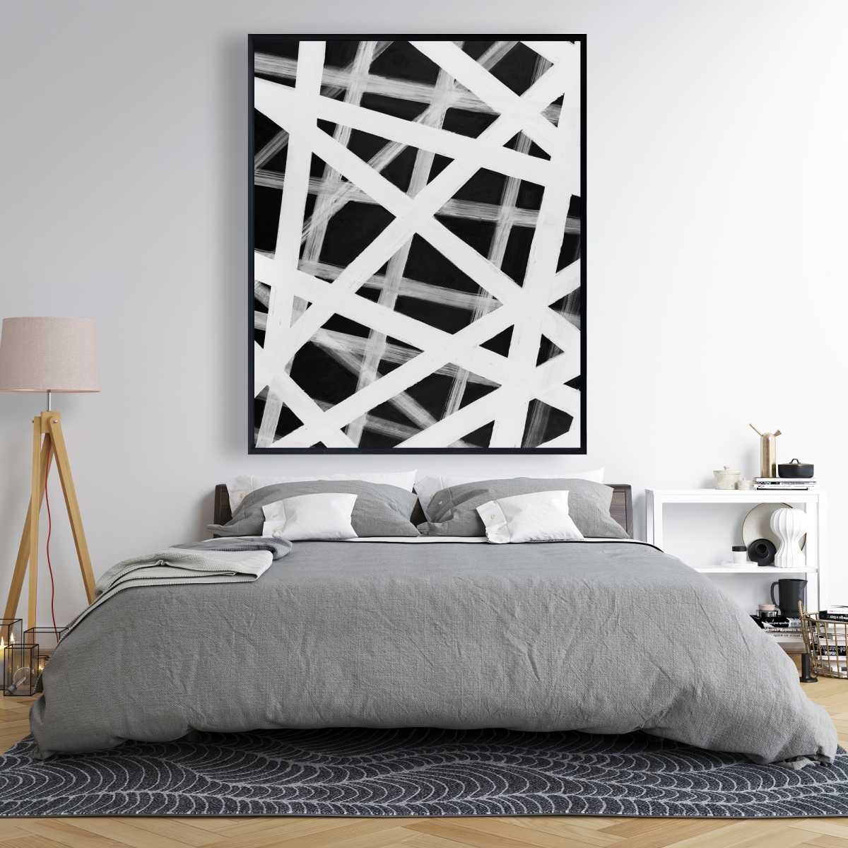 C1FC4860BBRU0G 48 x 60 in. Geometric Stripes - Black Framed Canvas for Man Cave Decor
