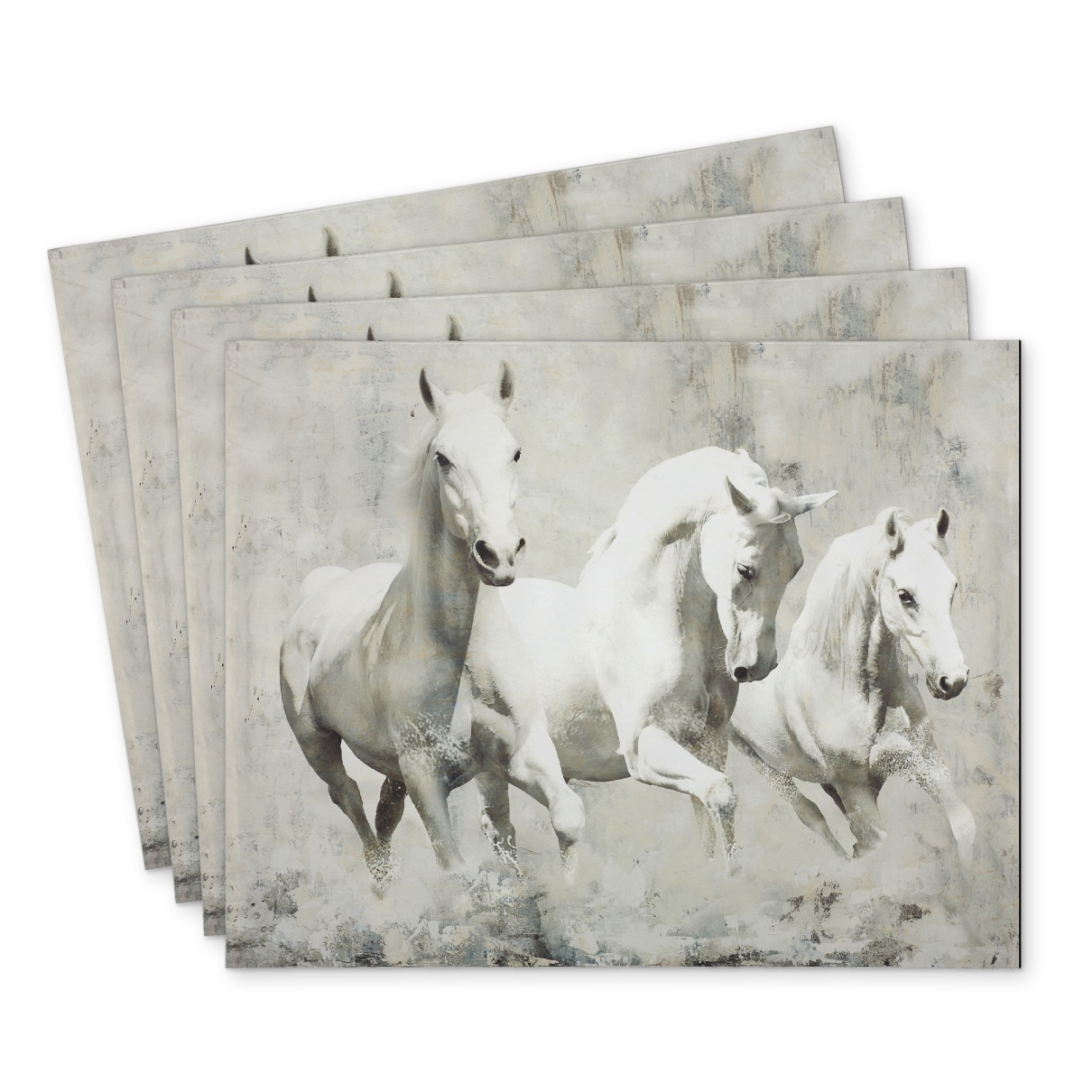 Picture of Begin Home Decor C4PP1418VF55RJ 14 x 18 in. Three White Horses Running Polyester Placemat - Home Decor - Set of 4