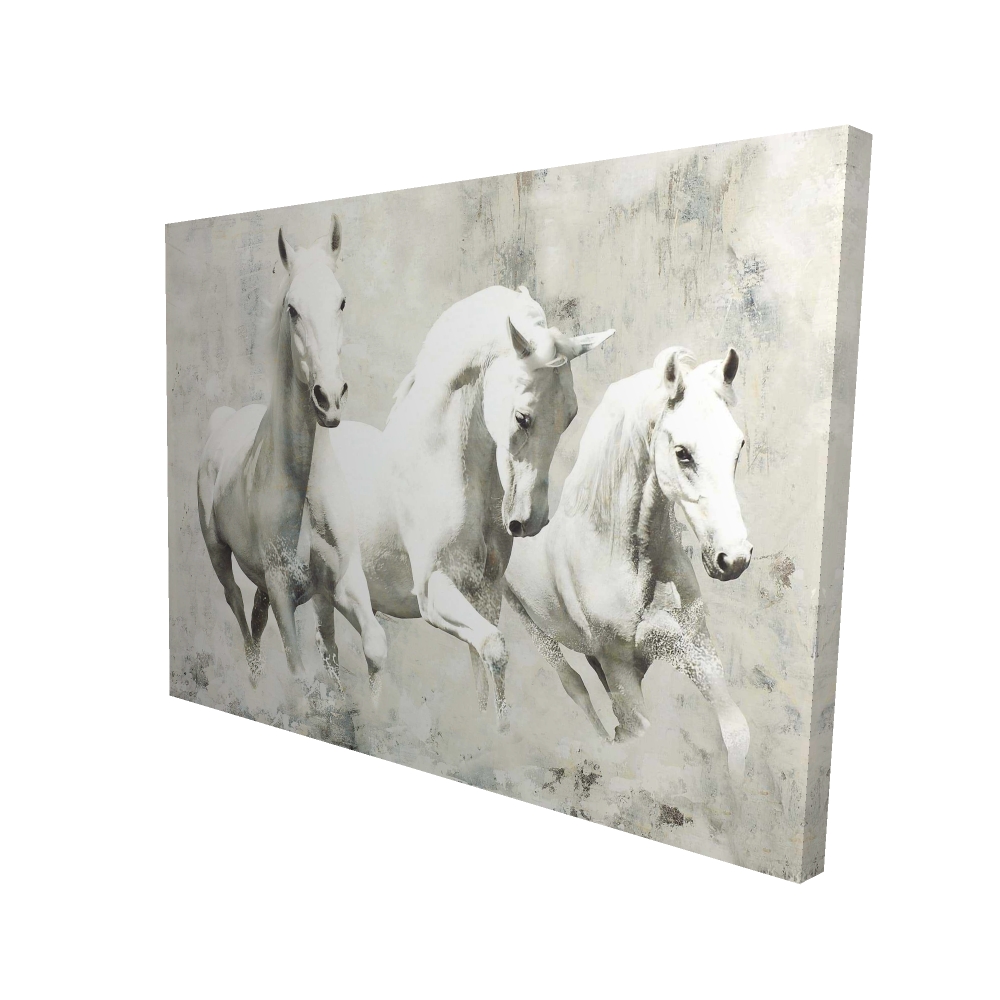 2080-3648-AN7 36 x 48 in. Three White Horses Running - Beige Horse Canvas Wall Art