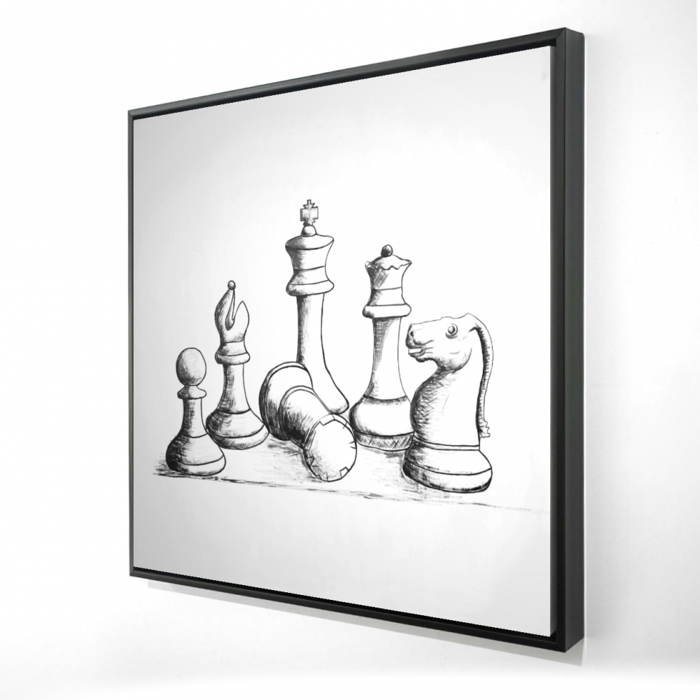2081-3636-SP62 36 x 36 in. Chess Game Pieces - Gray Framed Canvas for Man Cave Decor