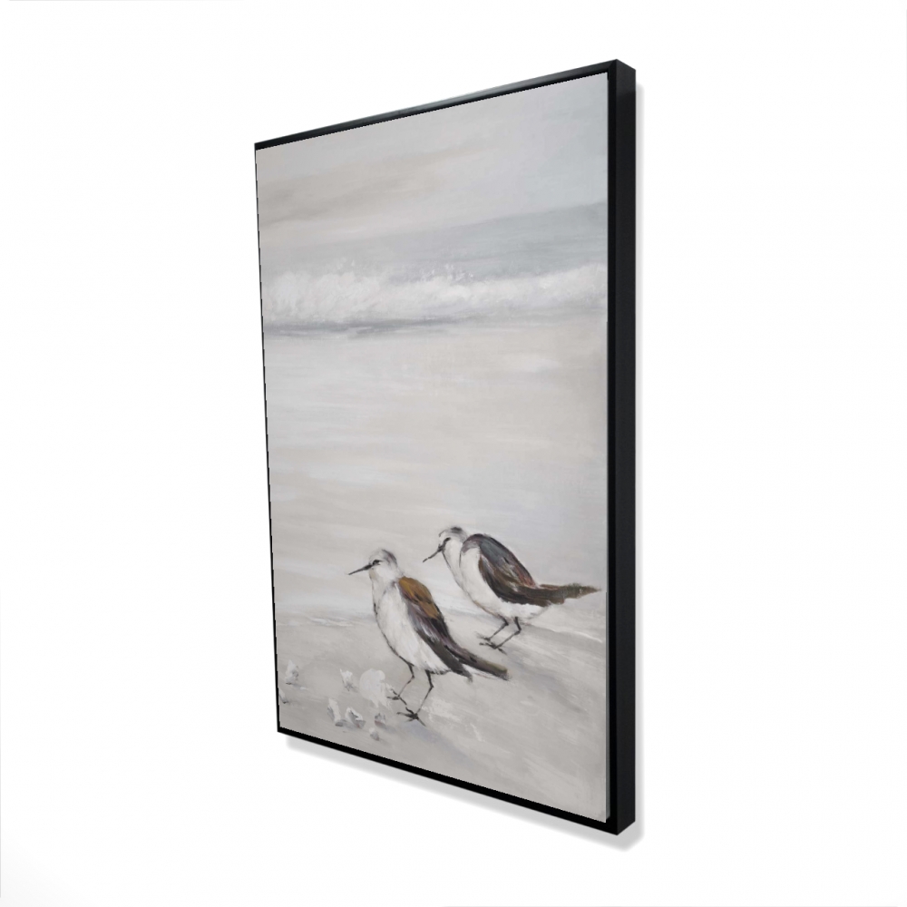 2081-3624-AN97-1 24 x 36 in. Two Sandpipers Birds - Beach Beige Framed Canvas Decor