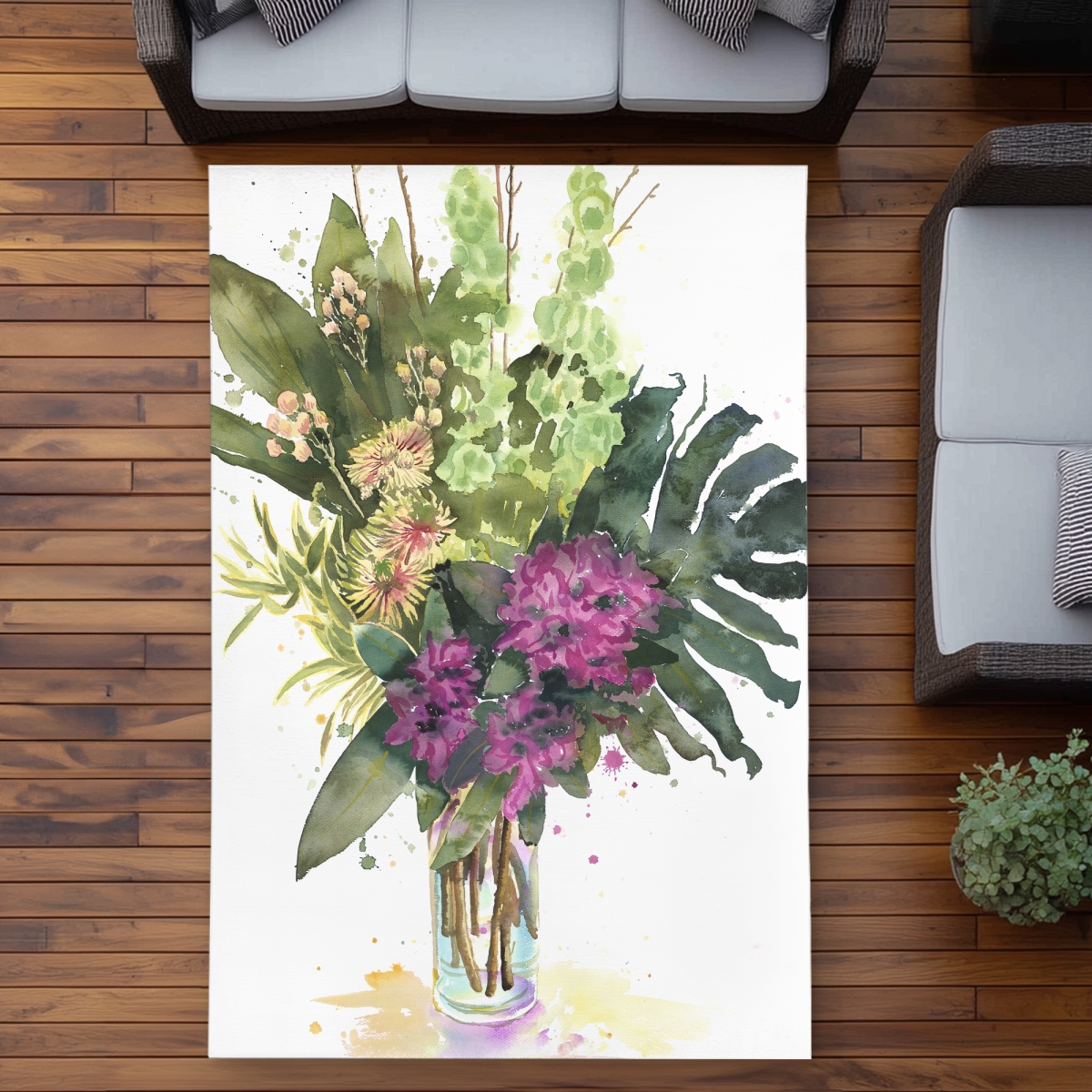 C1ROAR57N0SFTU 5 x 7 ft. Tropical Flower Assemblage - Green Floral Outdoor Area Rug - Rectangle