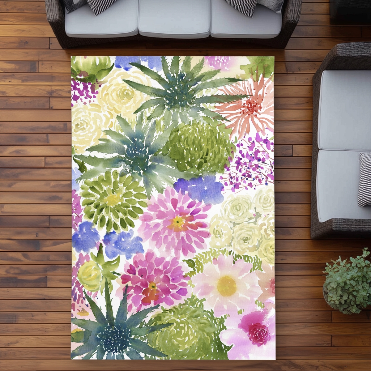 C1ROAR57FFF4EY 5 x 7 ft. Bundle of Exotic Flowers - Purple Floral Outdoor Area Rug - Rectangle