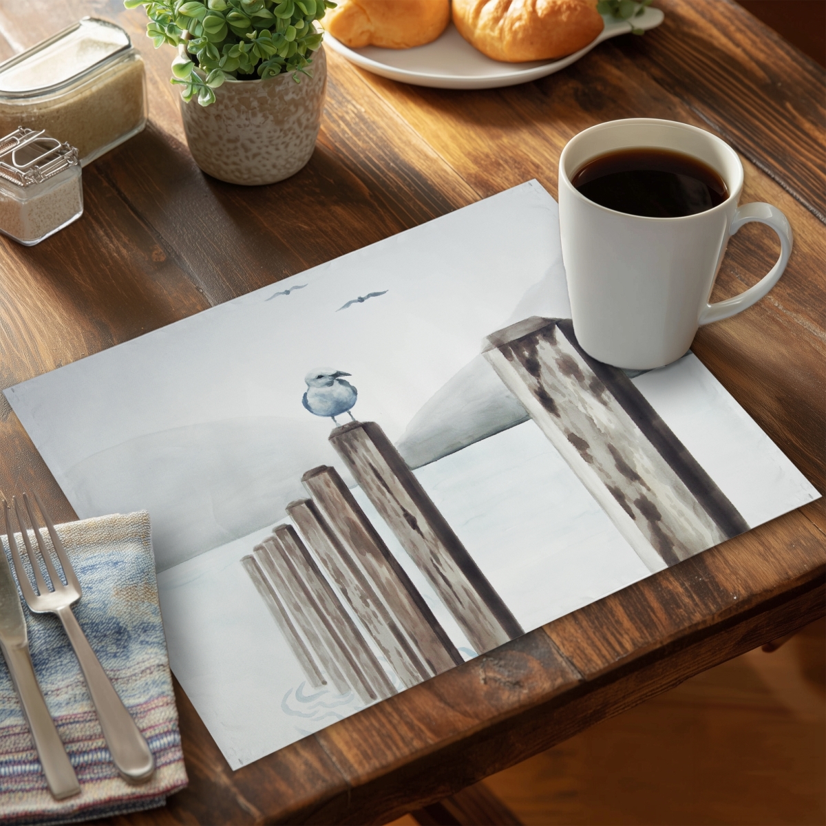 Picture of Begin Home Decor C4PP14187Q01US 14 x 18 in. Seagull At the Marina Polyester Placemat - Home Decor - Set of 4