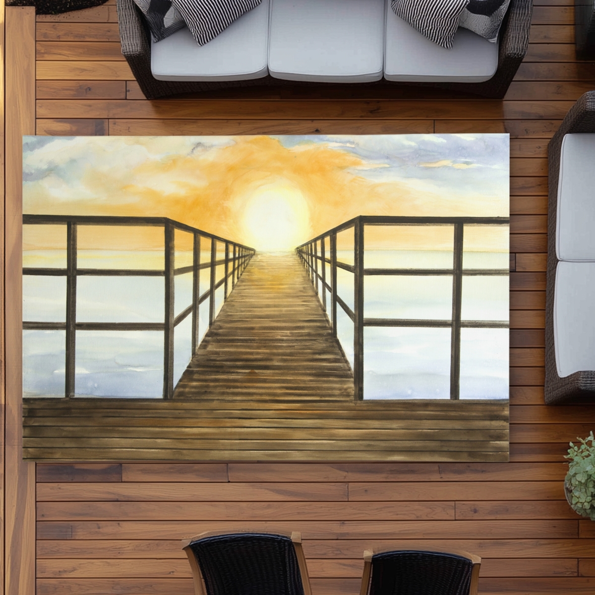 C1ROAR574XMVBG 5 x 7 ft. Sunset in the Sea - Beach Bedroom Outdoor Area Rug for Decor - Rectangle