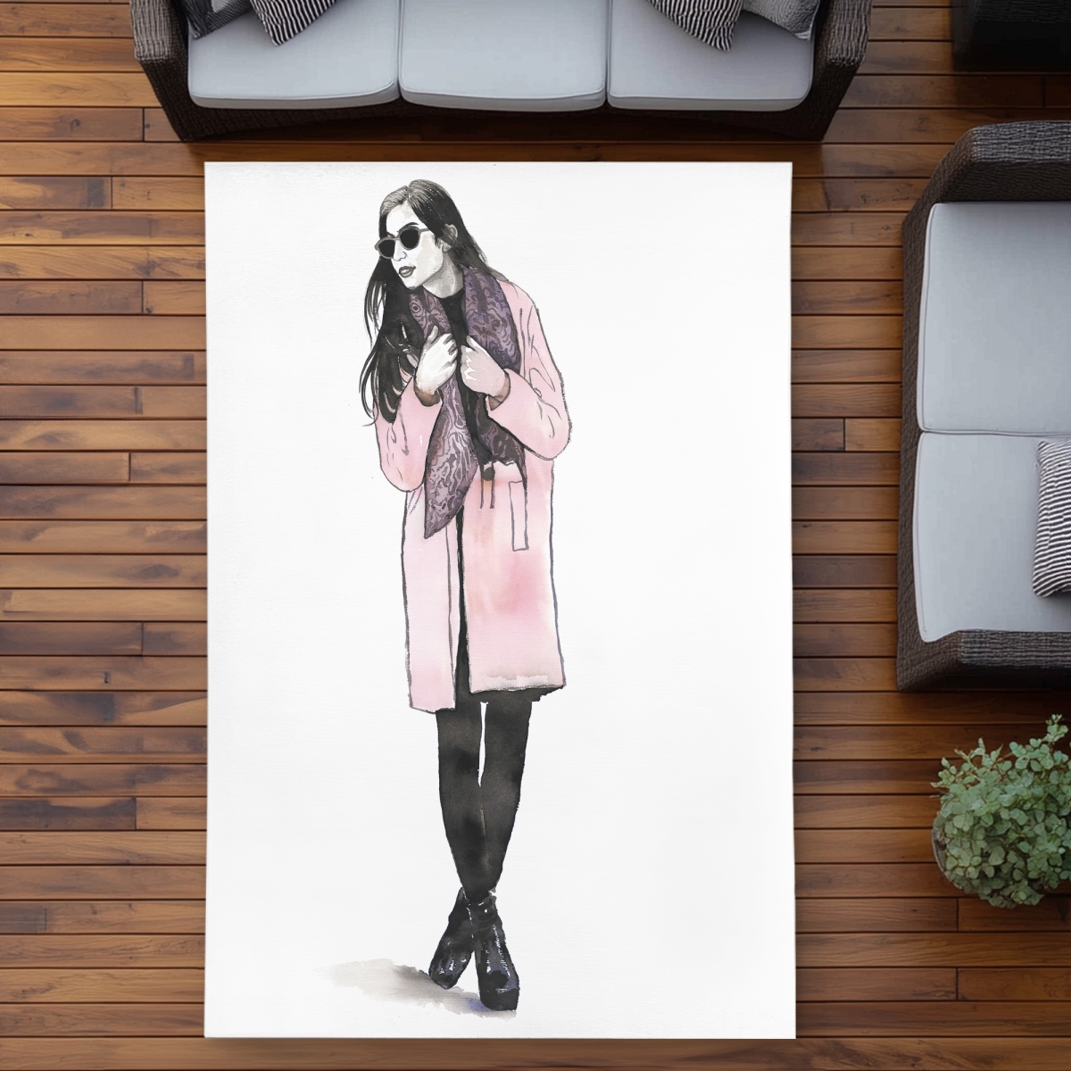 C1ROAR57BPEPGA 5 x 7 ft. Woman Spring Look - Black Outdoor Area Rug for Home Decor - Rectangle