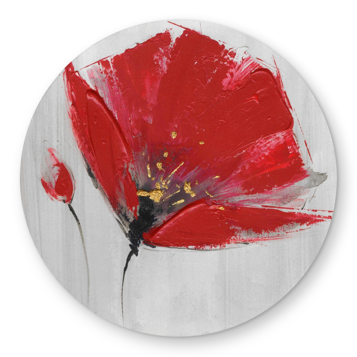 C1COAR55WC4APM 5 x 5 ft. Two Red Flowers on Gray Background - Romantic Round Rug