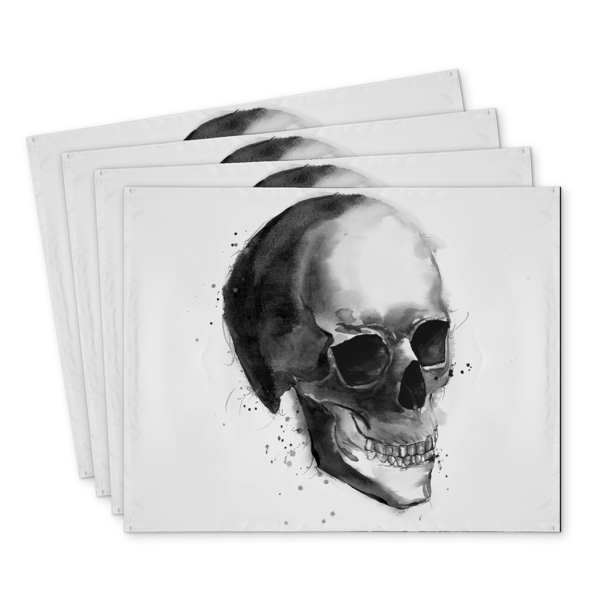 Picture of Begin Home Decor C4PP14189CJSTX 14 x 18 in. Black & White Skull Polyester Placemat - Home Decor Accent - Set of 4