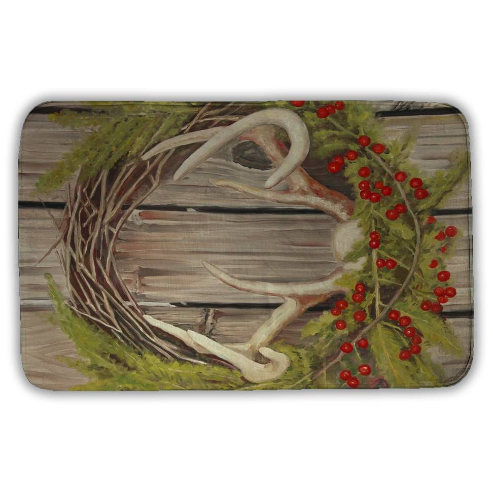 5930-3421-HO11 21 x 34 in. Christmas Wreath with Panache - Rustic Bath Mat for Decor