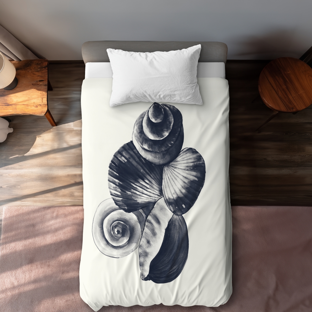 C1DCTXLWV3KH51 Twin Extra Long Blue Seaside Shells - Bathroom Duvet Cover for Home Decor