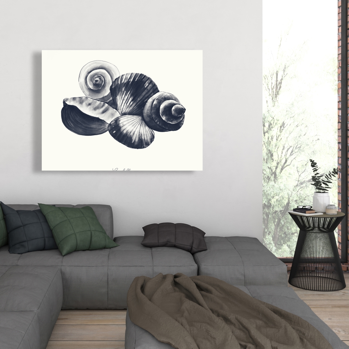 C1RC3648YCFM2U 36 x 48 in. Blue Seaside Shells - Illustrative Bathroom Canvas Art Decor