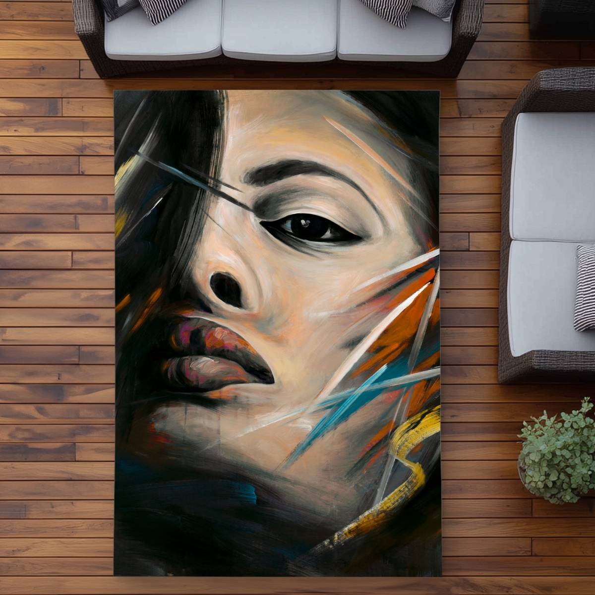 C1ROAR57KRSHAB 5 x 7 ft. Abstract Woman Portrait - Black Beauty Outdoor Area Rug - Home Decor - Rectangle