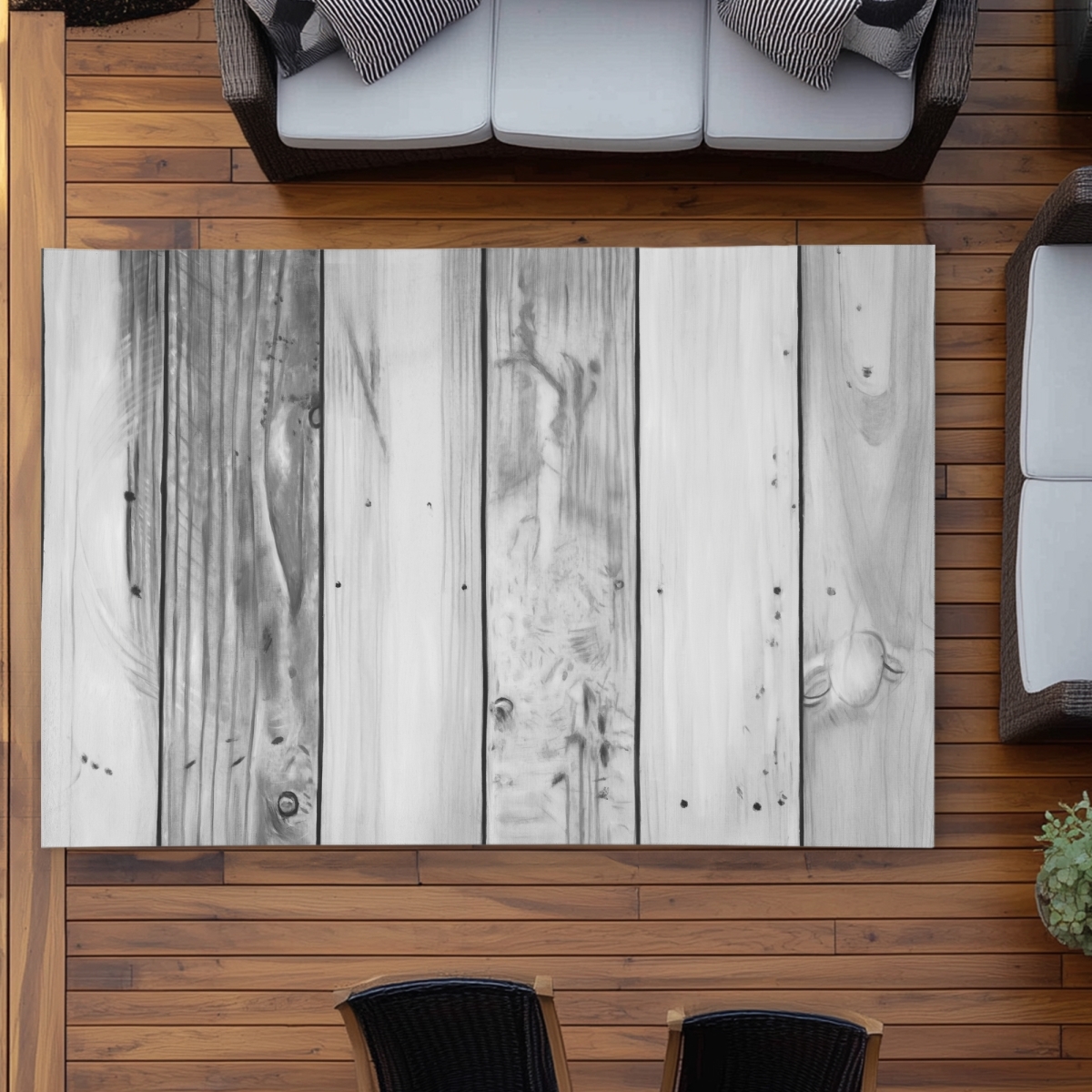 C1ROAR57M3LN74 5 x 7 ft. Wood Texture Gray Outdoor Area Rug - Home Decor Essential - Rectangle