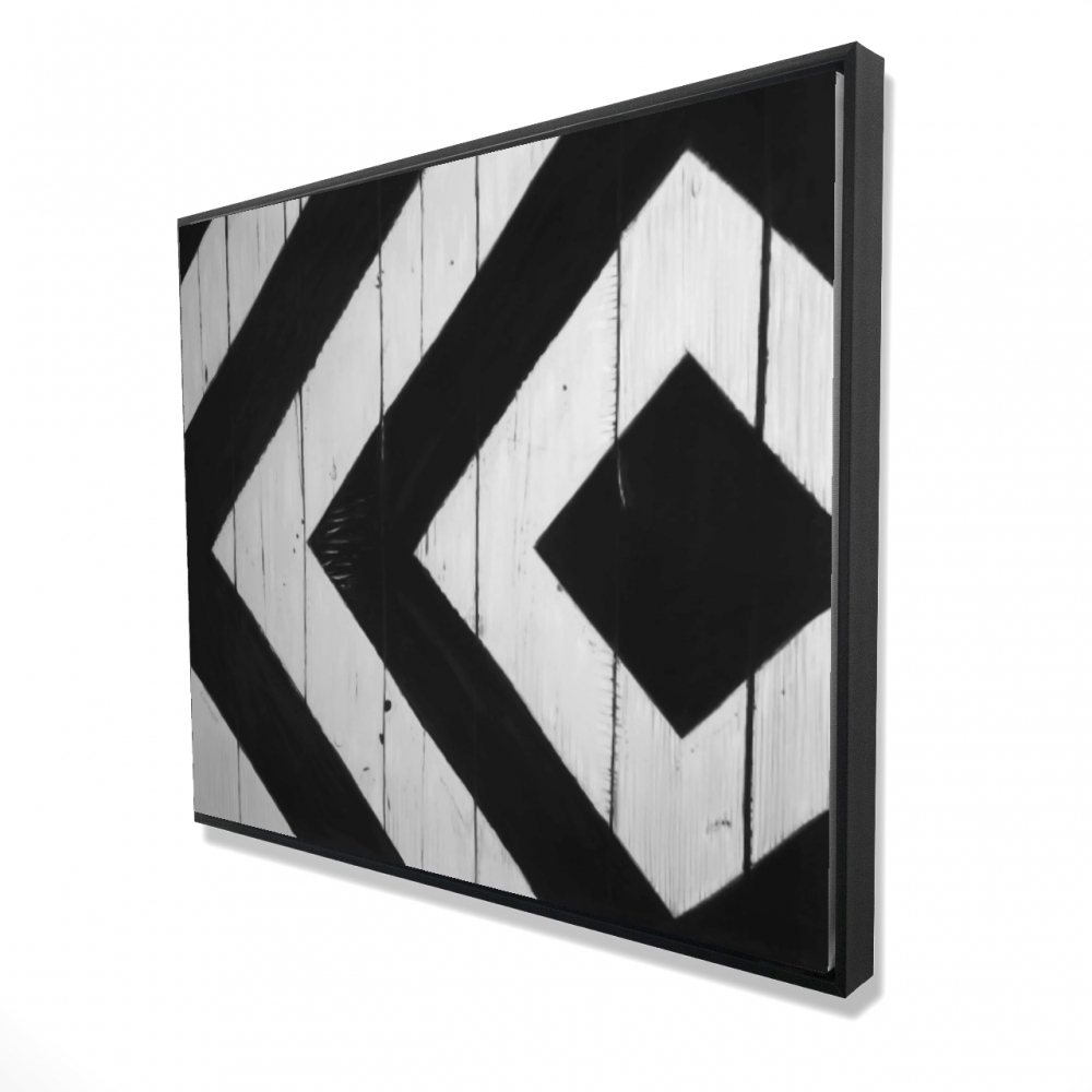 2081-4860-MI106 48 x 60 in. Rhombus on Wood - Black & White Patterns Framed Canvas Decor