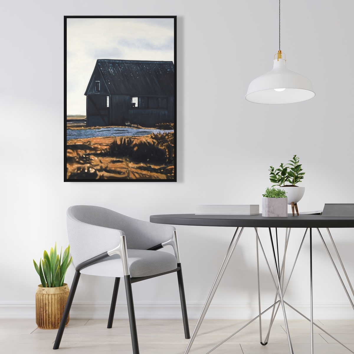 C1FC2436EI9HTJ 24 x 36 in. Abandoned Barn - Blue Framed Canvas for Home Decor