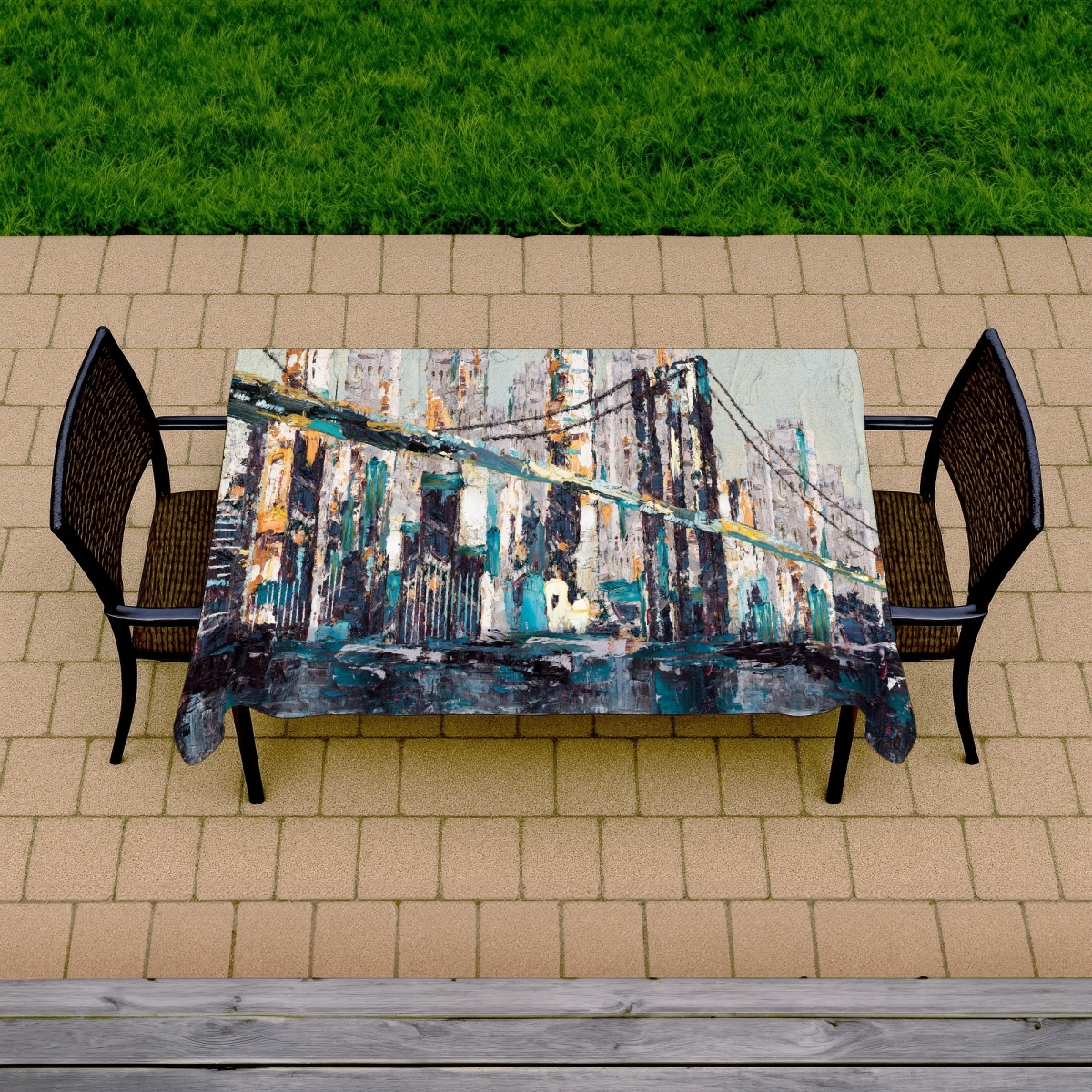 Picture of Begin Home Decor C1TCLRGEYZHDCM 58 x 102 in. Abstract & Texturized Bridge Tablecloth - Contemporary Decor