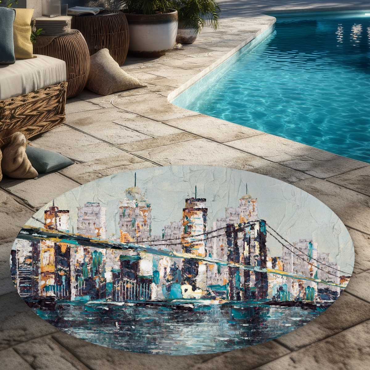 C1COAR55CEELE3 5 x 5 ft. Abstract & Texturized Bridge - Contemporary Round Outdoor Rug
