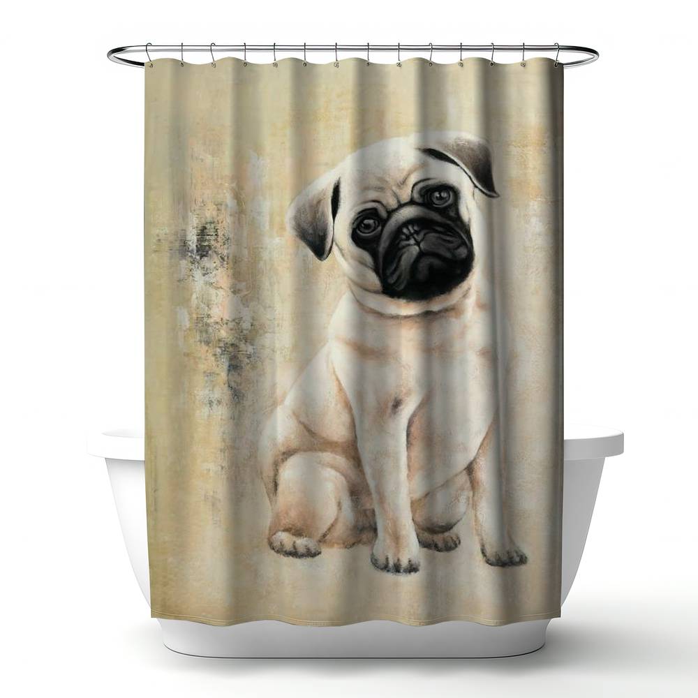 4240-7174-AN215 71 x 74 in. Small Pug Dog Beige Shower Curtain - Pets Bedroom Home Decor